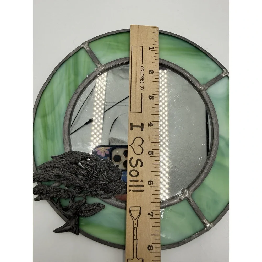 Round 8 in Green/Silver Framed Glass Accent Mirror, Tree‎ Theme,